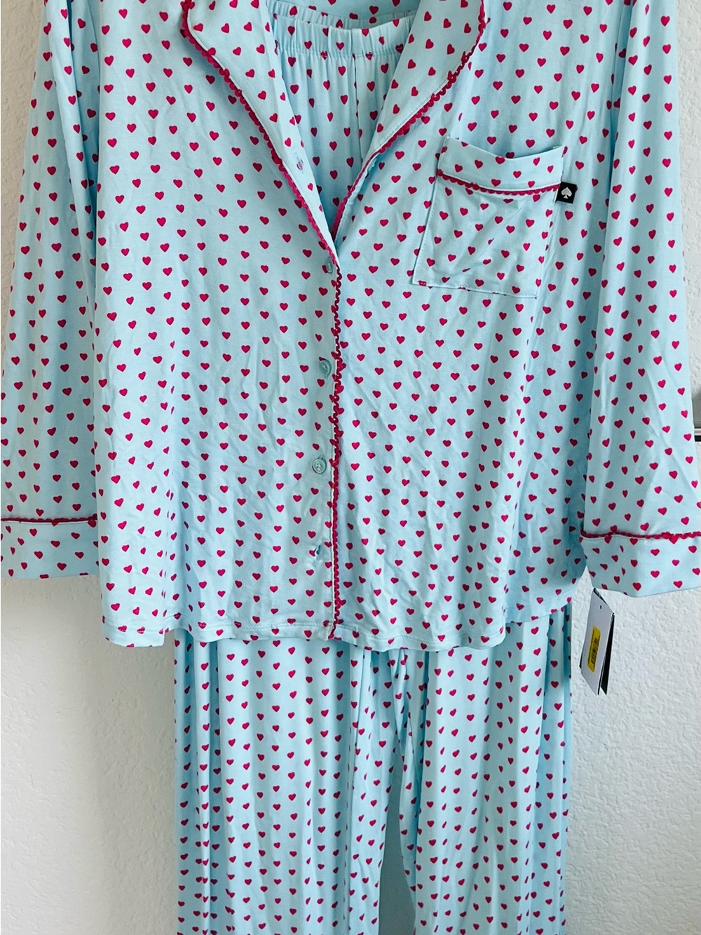 kate spade Light Blue Pajama Set with Pink Heart Print NWT